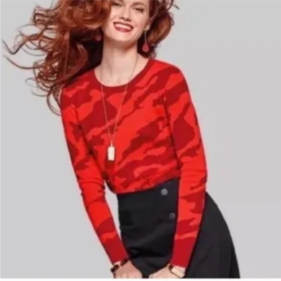 CAbi Camo Red Knit Sweater Size XS - Picture 2 of 6